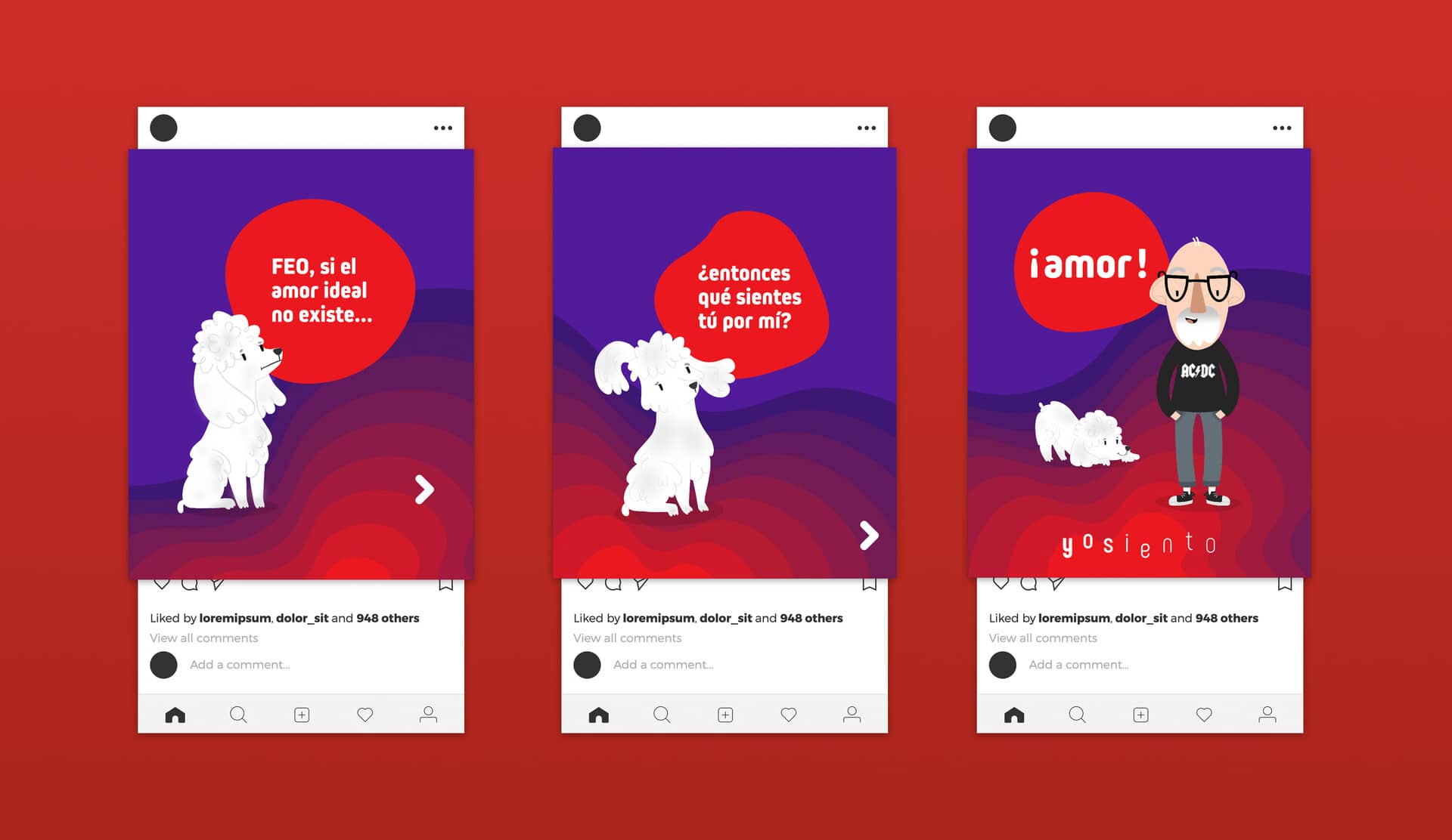 Yosiento branded communications using characters on Instagram posts